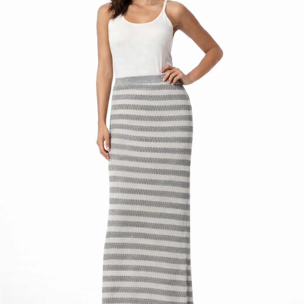 Tart Striped Maxi Skirt in Gray and White